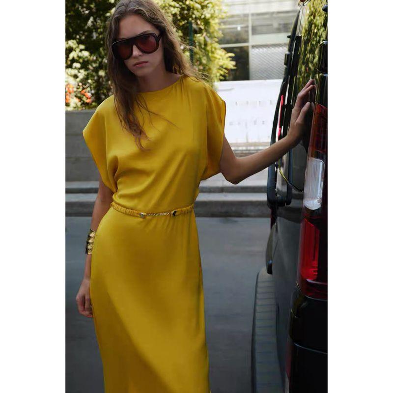 Zbzr Autumn New Women clothes Western Style Fashion With Belt Temperament Midi Dress 8747511