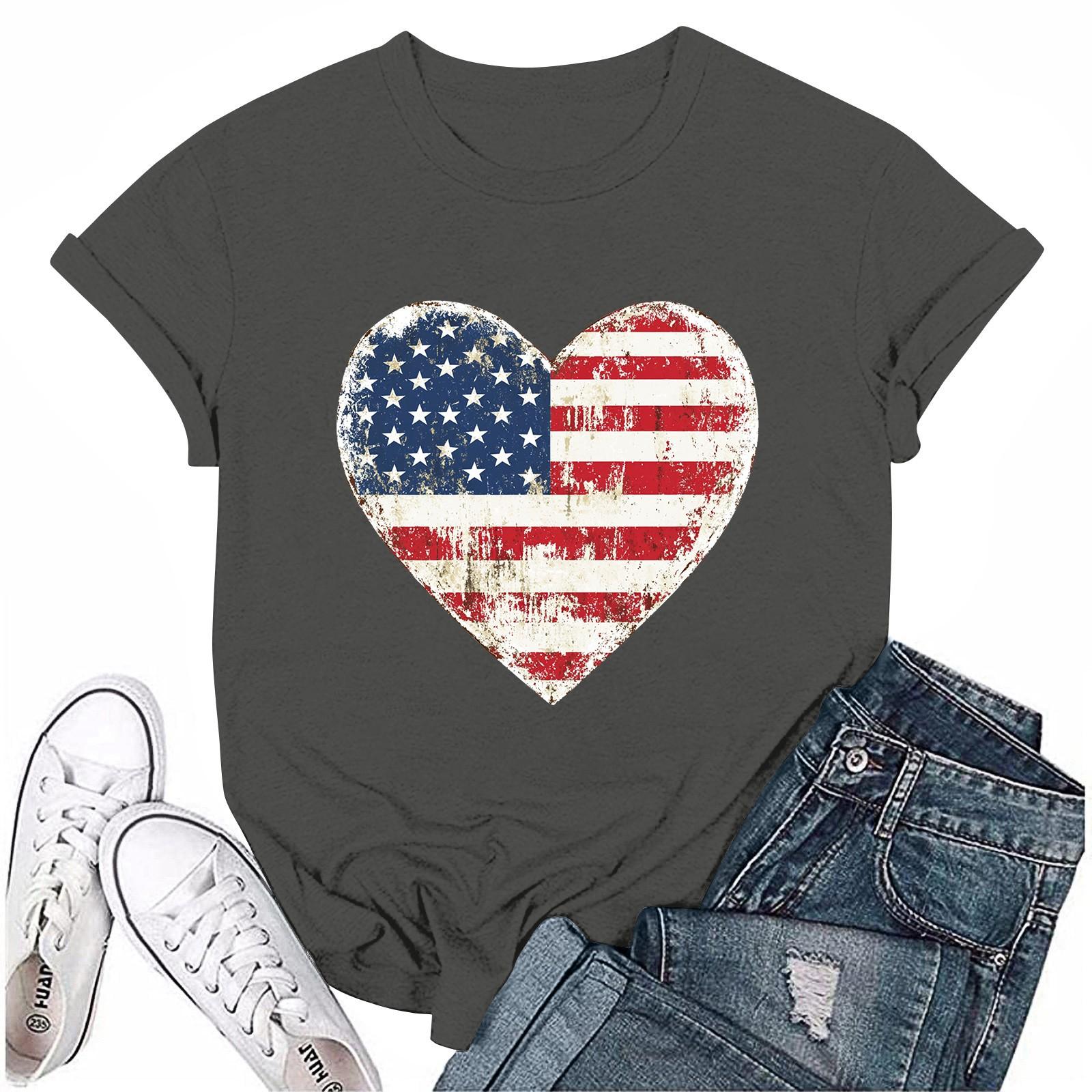 

Взрослые Повседневная Ежедневная Круглая горловина День Независимости Печатный короткий рукав Футболка Топ с буквами L