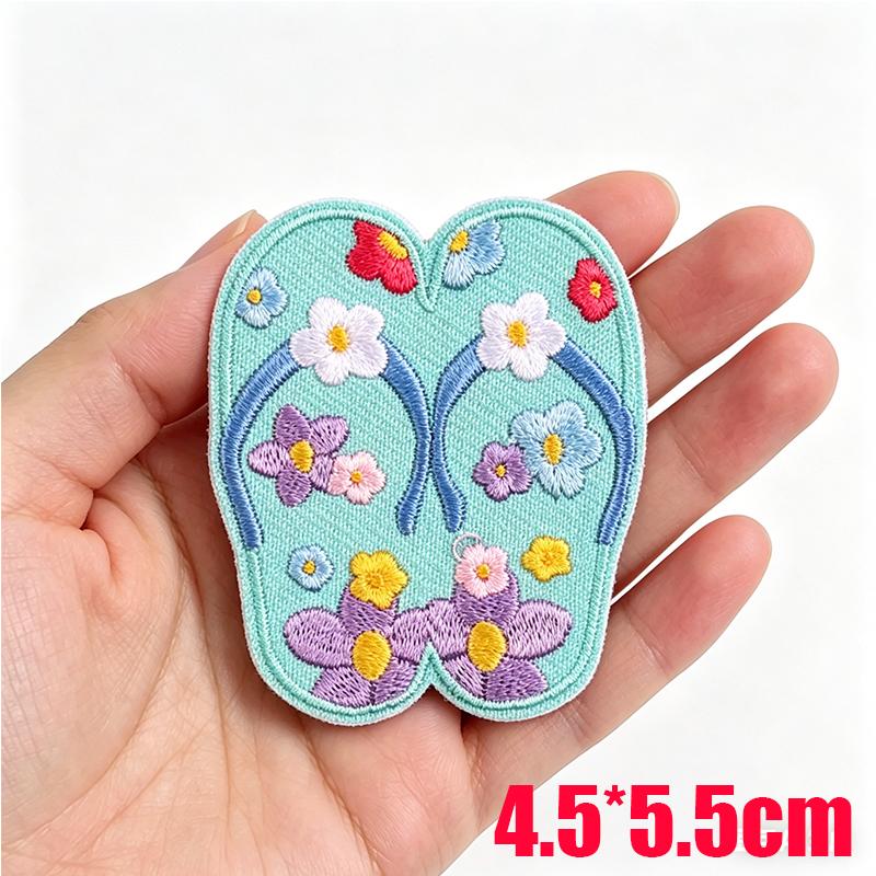 2026 Cartoon Summer Tropical Style Embroidered Patches Coconut Shell Hat Slippers Patch Iron On Patches For Clothing Decoration