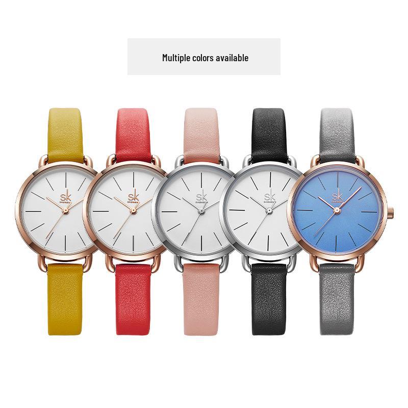 SK Women's Waterproof Quartz Watch with Simple Leather Strap - Ideal for Students and Kids