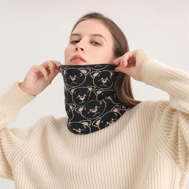 Bärendruck Herbst Winter Dick Warm Ringschal Herren Damen Weicher Kragen Halstuch Outdoor Ski Vollmaske Bufanda Schal Gestrickt