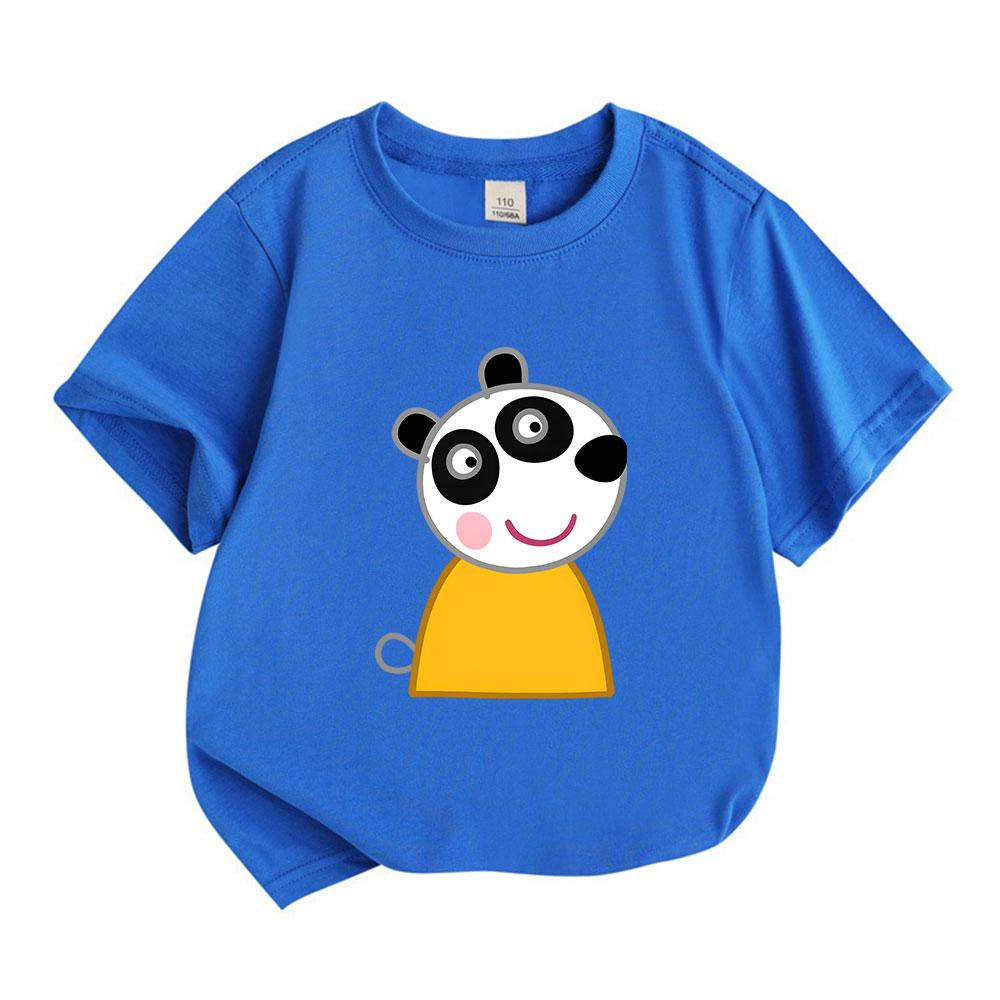 Kids Boys Girls Crew Neck Short Sleeve 100% Cotton T-Shirt Cute Cartoon Panda Printed Casual Soft Breathable Lightweight Pullover Tee for Daily Home O