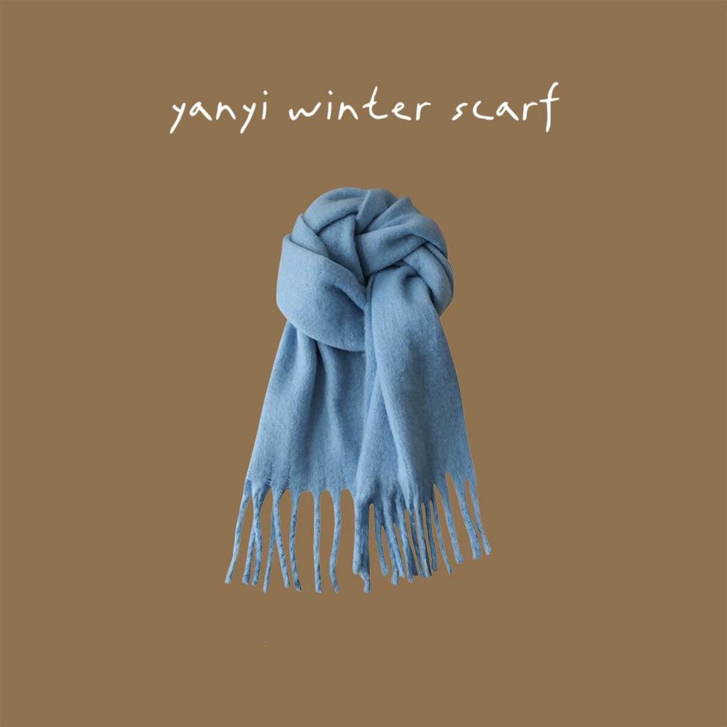 Women's Autumn & Winter Plaid Scarf: Thick Imitation Cashmere Shawl, Solid Color Neck Warmer for Students
