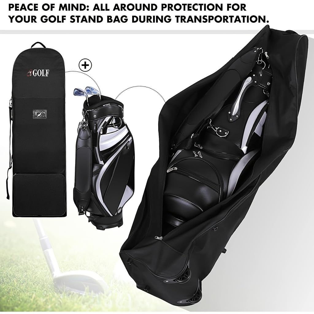 Golf Club Cover Backpack Golf Travel Cover with Casters and Removable Shoulder Strap Perfect for Outdoor Activities and Sports Black Golf Travel Cover