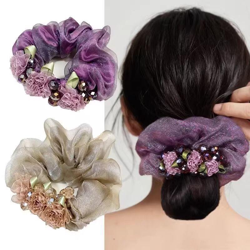 Elegant Mesh Hair Tie with Sparkling Rhinestones, High-End Luxury Hair Accessory for Women, 2025 Style