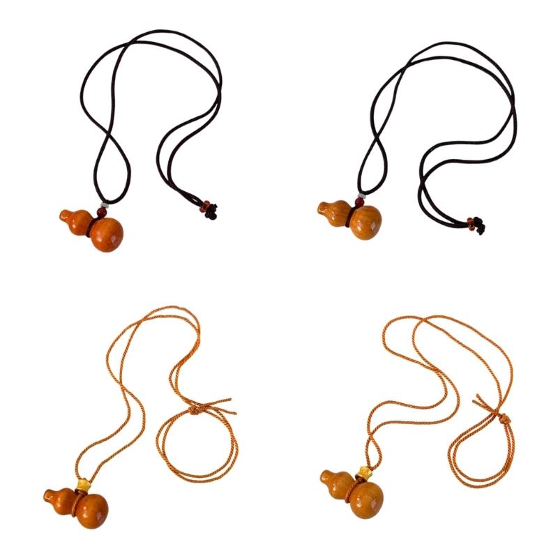 Creative Wood Gourd Pendant Necklace Long Rope Necklace Handmade Adjustable Rope Sweater Chain Present for Women Girls