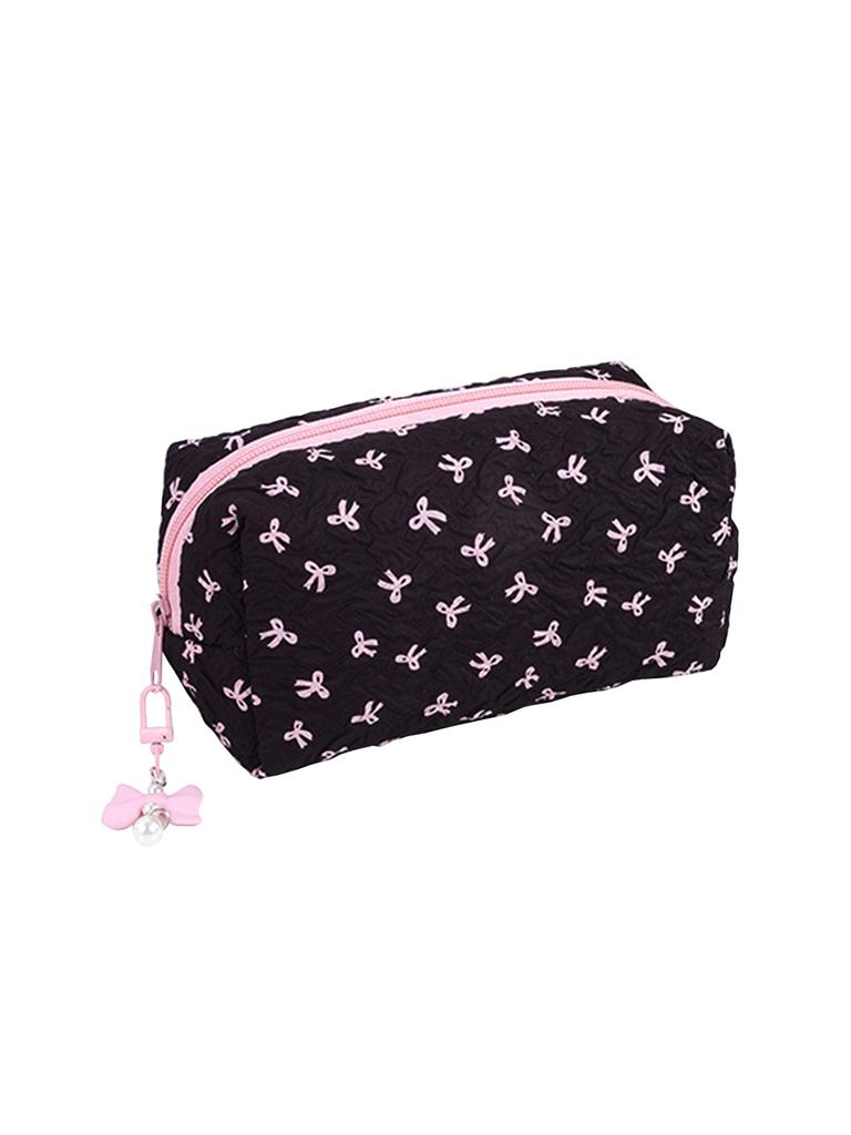 Bow Tie Pattern Pencil Case, Creative Butterfly Tie Zipper Pearl Pendant, Fashion School Supplies - Back To School Essential