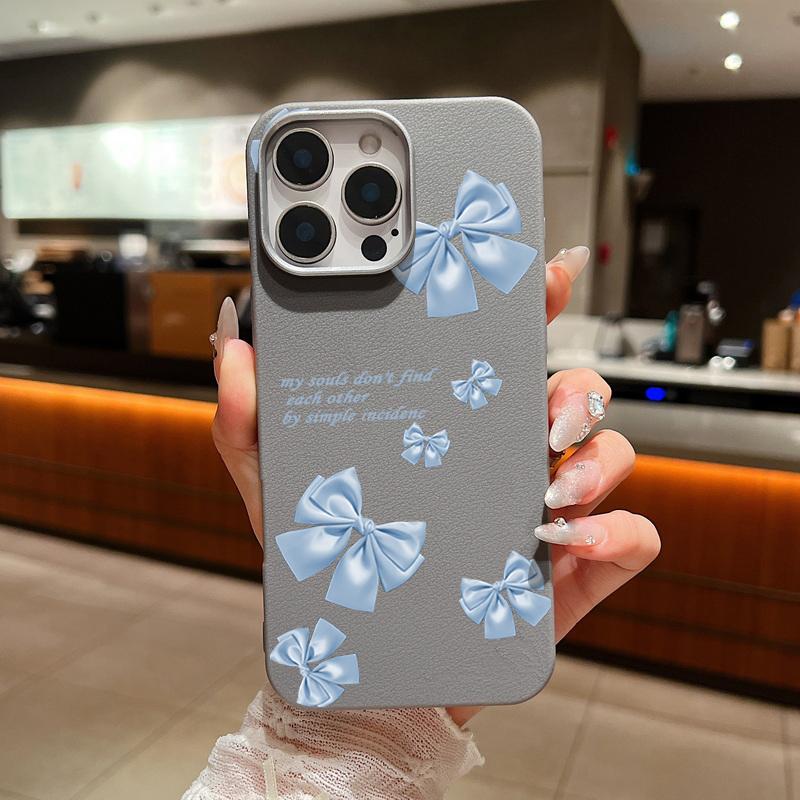 Plain Color Bowknot Patterned Phone Case for iPhone 16 Pro 15 14 Plus 13 12 Pro Max 11 Shockproof Leather Texture Soft Tpu Slim Matte Case Cover