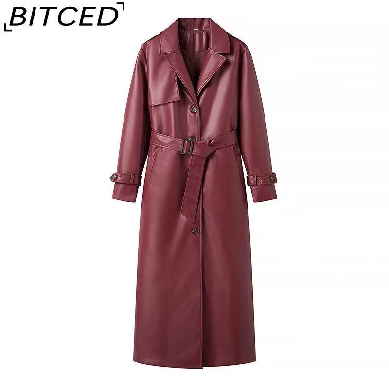 

BITCED Женский весенне-осенний плащ-тренч большого размера оверсайз в стиле кэжуал, модный, длинный, под кожу L красный