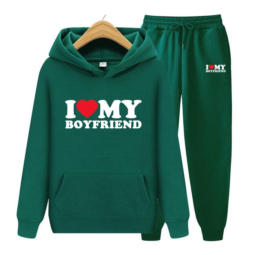 I Love My Boyfriend Herrenanzug Hoodie Zweiteiliges Set Kapuzenpullover Damen Hoodie Herbst Herren Hoodie + Hosen Sets