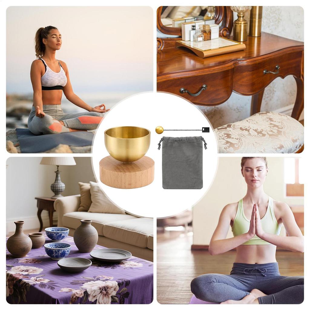 Singing Bowl with Wooden Base Sound Healing Meditation Bowl for Relaxation Yoga Mindfulness, Home Studio Bedroom Decor