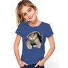 Cat Print T-shirt, Summer Casual Short Sleeved Round Neck Top for Children and Girls, As A Gift Top
