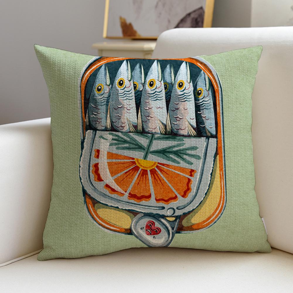 Retro SSardine CanS Cushion Cover Breathable and skinfriendly linen pillowcase square removable and washable cushion