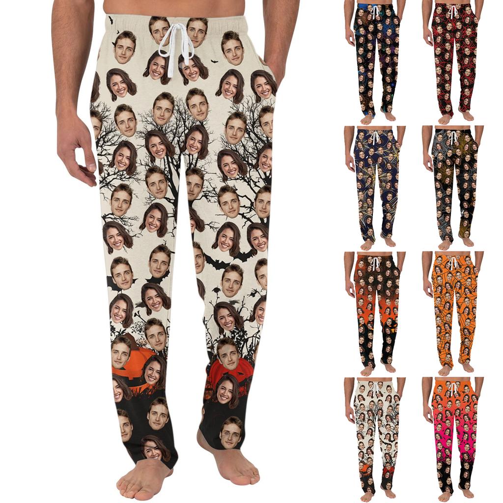Men's Pajama Pants with Pockets Halloween Print Casual Long Pants for Home Relaxation