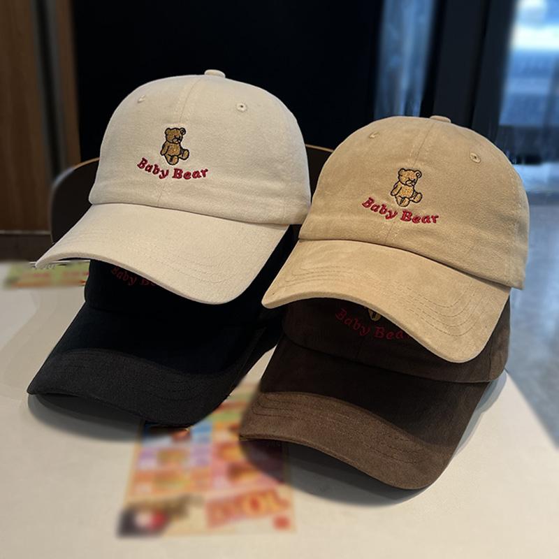 Cute cartoon bear embroidered baseball cap female summer versatile sunshade big head circumference showing face small peaked cap
