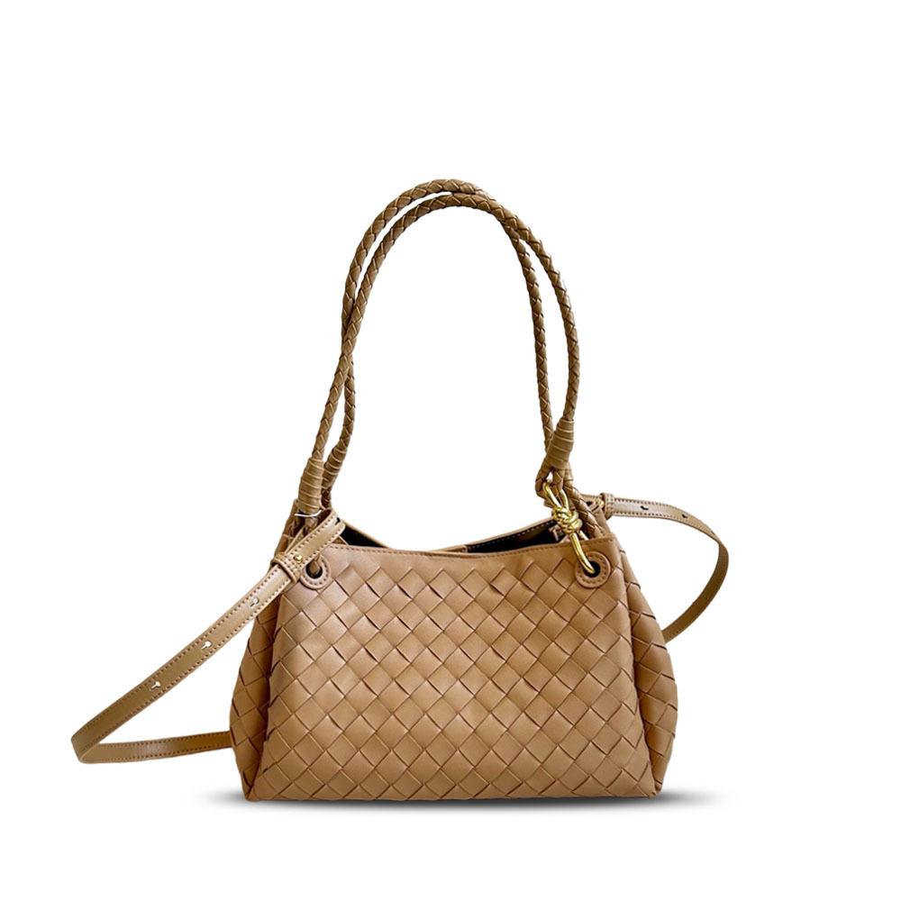 Nuova borsa a secchiello media in pelle di paracadute intrecciata portatile popolare transfrontaliera da sotto l'ascella alla moda borsa a tracolla messenger da donna