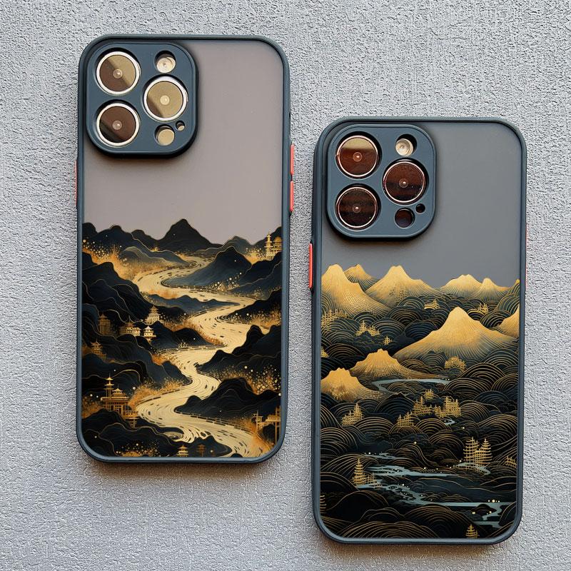 INS Mountain River Landscape Sunset Phone Case For iPhone 11 12 13 14 15 16 Pro Max Plus Mini XR X XS 7 8 Plus Shockproof Cover