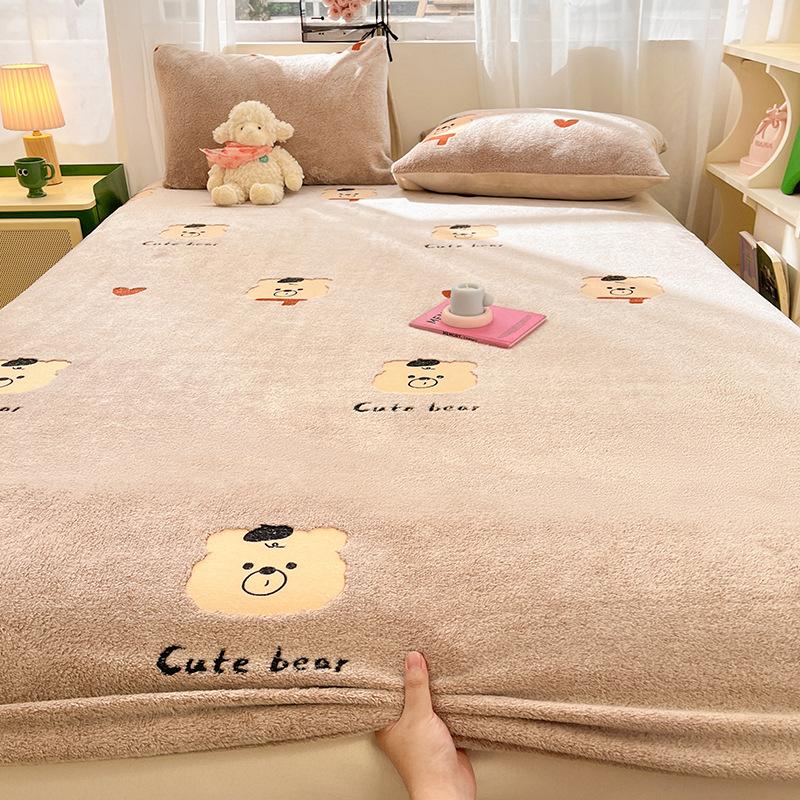 Thickened Milk Velvet Bed Sheet, Winter Children's Bed Cover, Coral Velvet Mattress Protector, Student Dormitory Mattress Cover Sheet