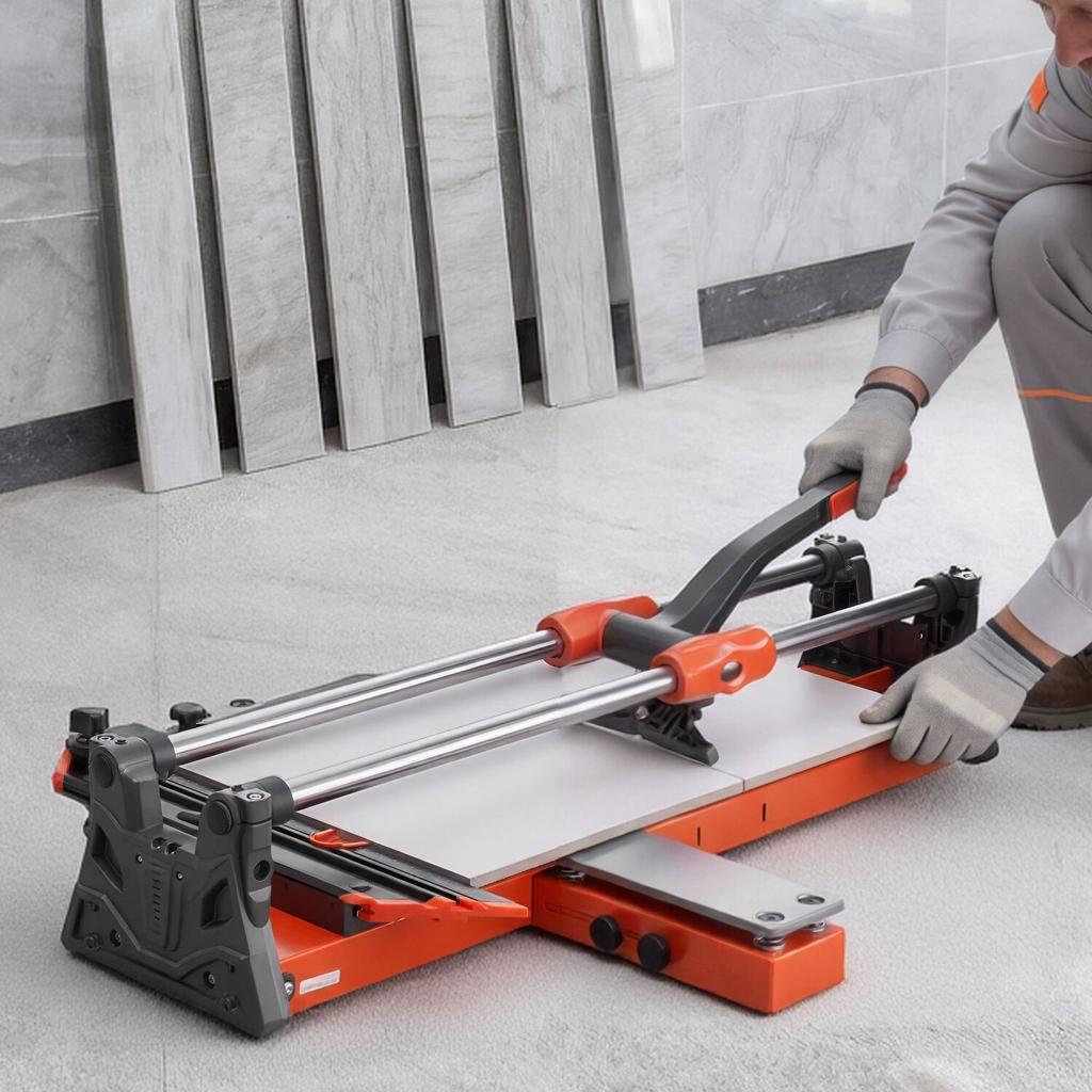 600 mm Manual Tile Cutter, Upgraded Sliding Head Cutting Tool with Spring-Loaded Base, Angle Fence, Tungsten Carbide Cutting Wheel, Alignment Guide,