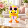 Angry Duck Statues, 2-Piece 3D-Printed Animal Figurines Set Wearing Pink Bowknot Sunglasses and Gingham Aprons for Tabletop Shelf Displays