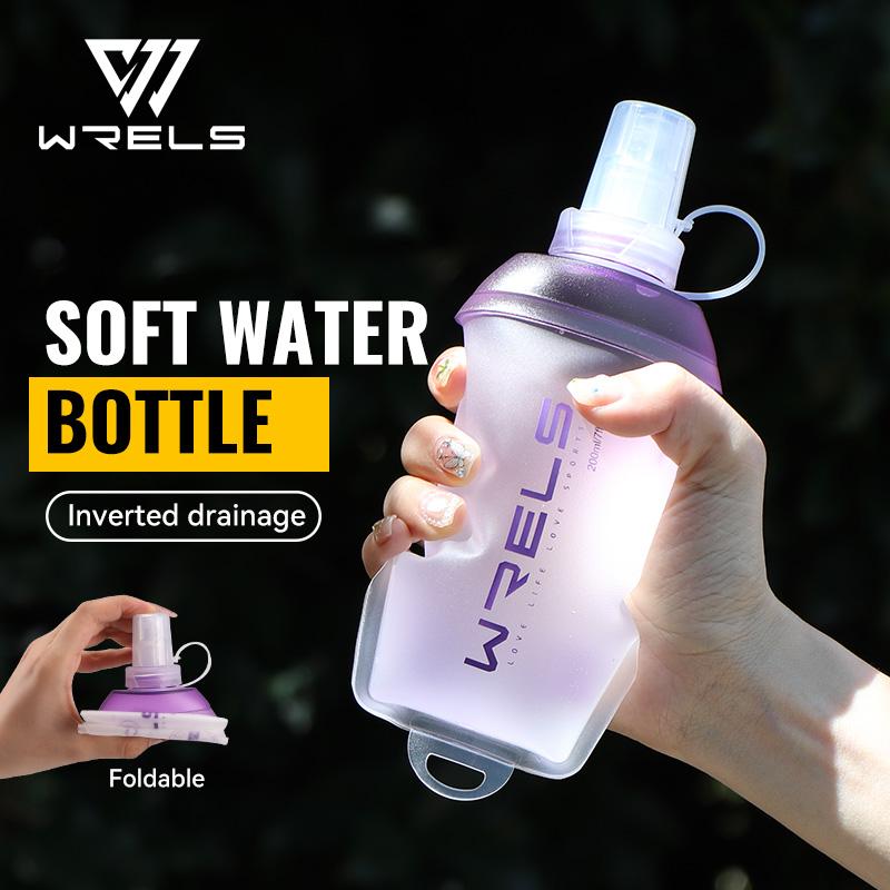 WRELS Folding Collapsible Soft Flask TPU BPA-Free Easy Grip Running Cycling Water Bottle Fitness Hydration Outdoor Water Bottle