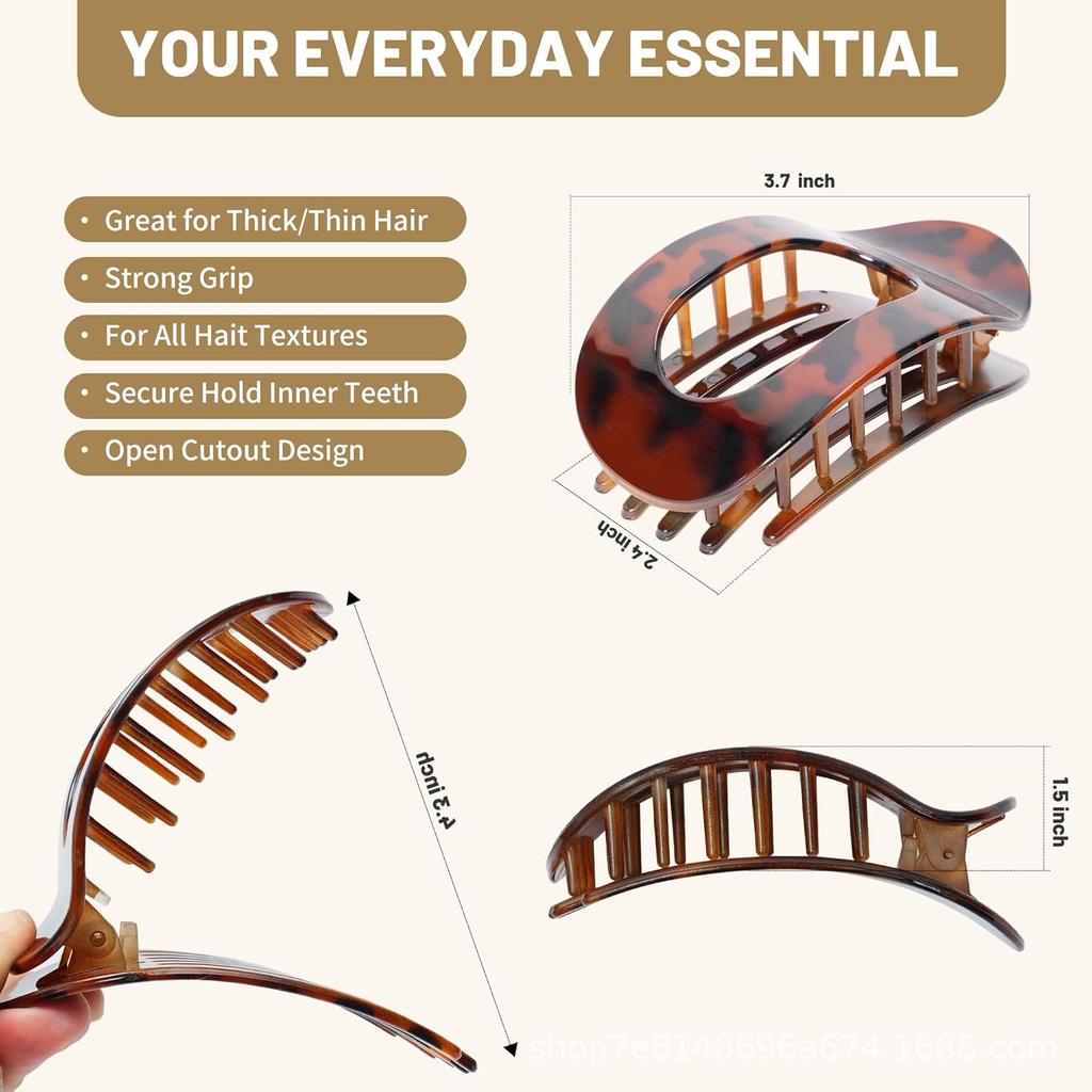 French Oval Hair Claw Clip for Women Leopard Matte Curved Flat Styling Barrettes Acrylic Lying Down Hair Accessories New Design