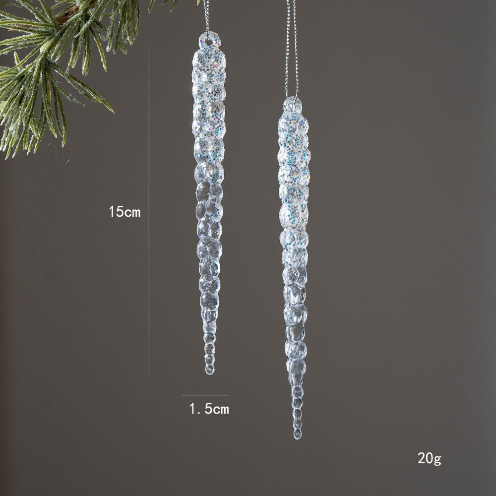 High Quality Crystal Clear Christmas Tree Ornaments Acrylic Hanging Icicle Decorations Glitter Transparent Hanging Pendants