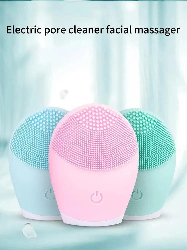 Electric Silicone Facial Cleanser Massager Ultrasonic Vibration Skin Care Massage Tools Beauty Machine Vibration Cleaning