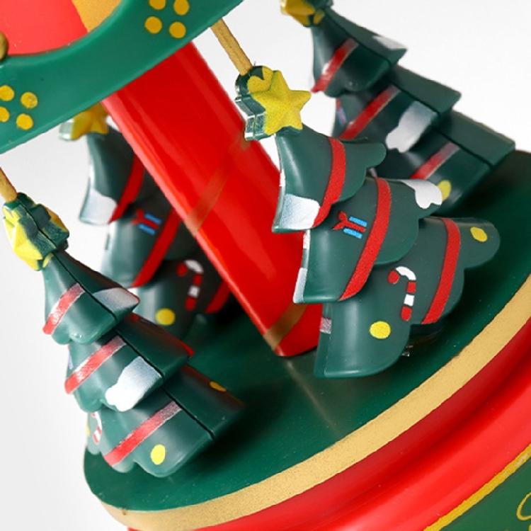 Artistic Christmas Tree Themed Rotating Music Box Wood Hand Cranked Musical Ornament For Holiday Seasonal Atmospheres