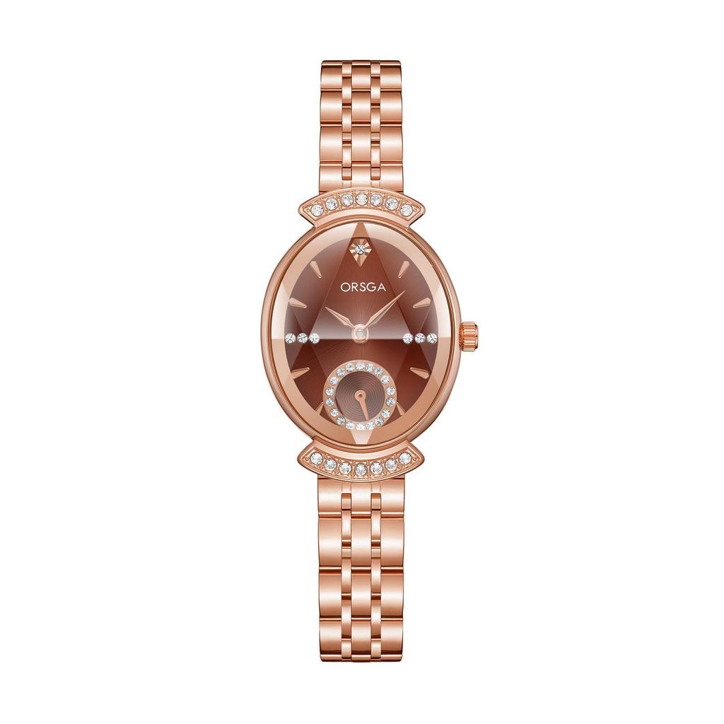ORSGA Women's Oval Diamond-set Fashion Watch with Prismatic Mirror and Quartz Movement
