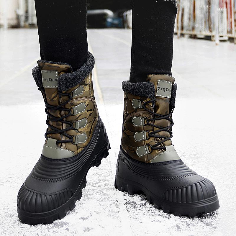 Men's Winter Warm Snow Boots Camouflage Hiking Boots Outdoor knee High Duck Boots Climbing Boots Waterproof  Plus Size