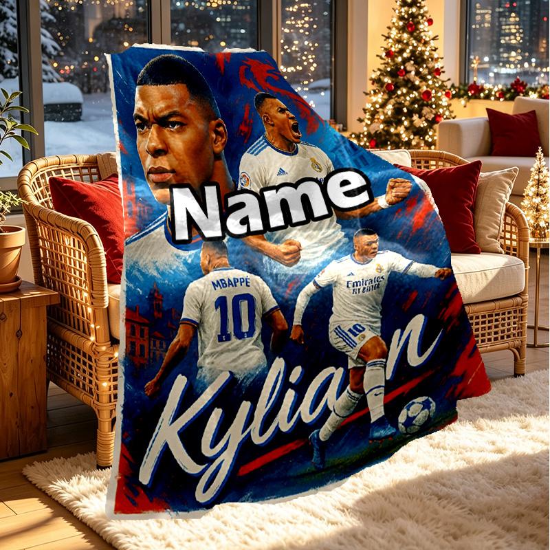 Custom Name Personalized Kylian Mbappe Print Blanket, Home Decor, Bedroom, Sofa, Camping, Couch, Gifts for Birthday ChristmasEnthusiasts