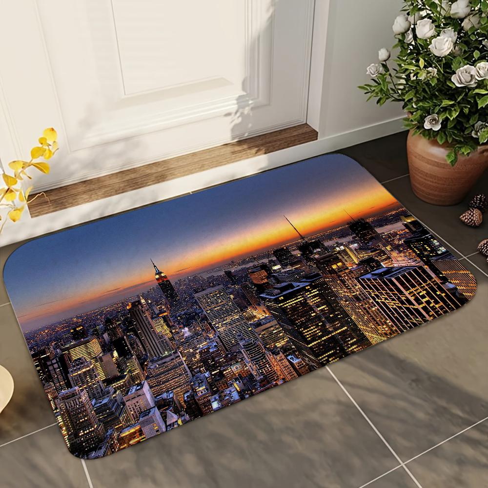 1pc New York City Night Bathroom Absorbent Mats Anti-Slip Mats Home Decor Supplies Carpets Home Kitchen Floor Mats