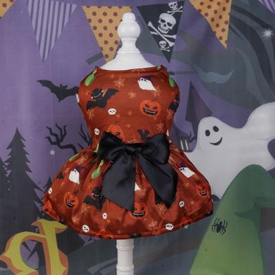 Dog Dress Pumpkin Clothes Small Pet Bowknot Print Skirt Halloween Party Dogs Costume for Bichon Cats Dog Pullover Dress