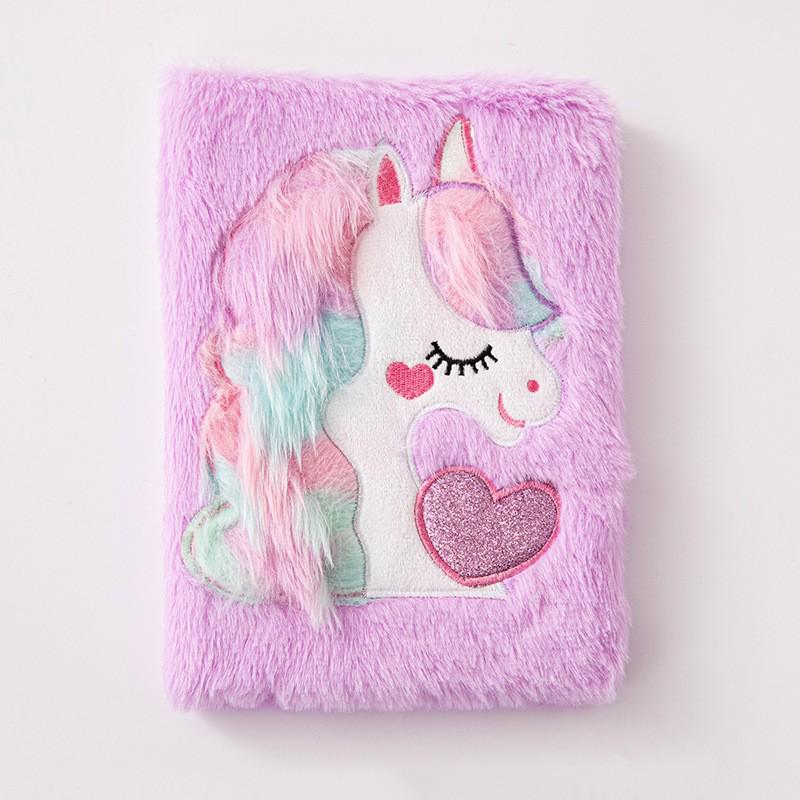 Unicorn Heart Macaron Color Plush Diary: A5 Student Cartoon Planner with Wireless Binding