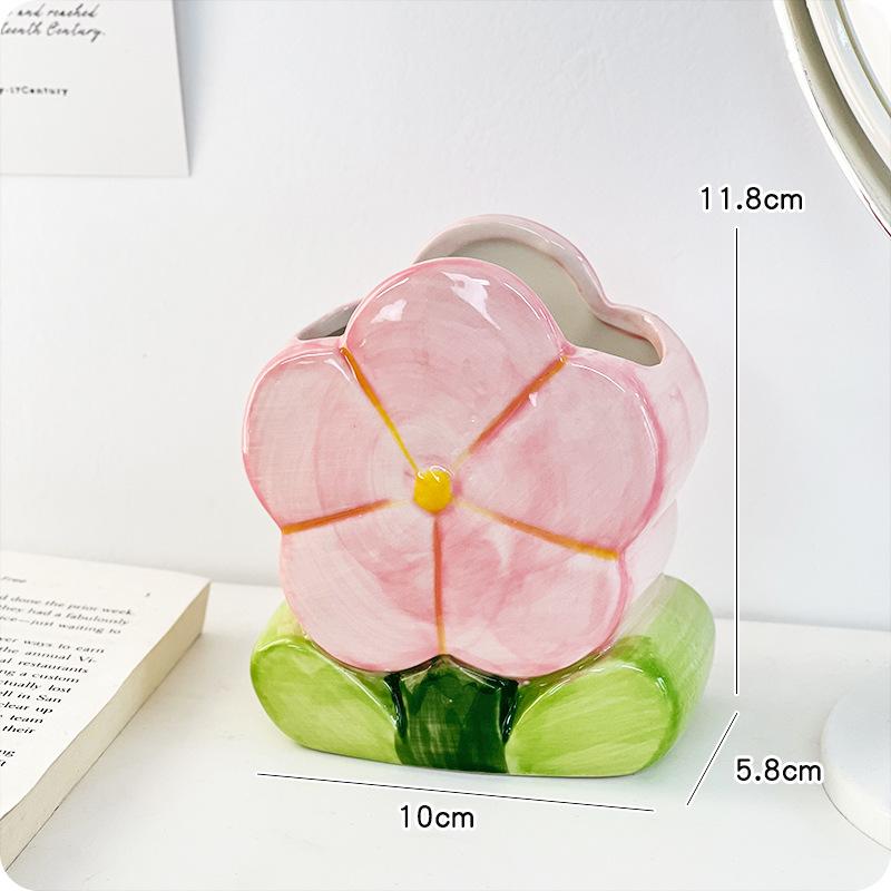 

Flower Ceramic Pen Holder Cute Desktop Ornament Girls Desk Office Storage Box Stationery Organizer Jar