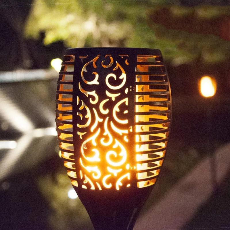 Solarna Lampa Płomień 12/96LED Wodoodporna Zewnętrzna Lampa Solarna Migocząca Krajobrazowa Lampa Trawnikowa Dekoracja Oświetlenie Boże Narodzenie Halloween Atmosfera Dziedzińca