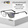 Men's Business Photochromic Multifocal Presbyopia Glasses Fashionable Small Frame Anti Blue Light Glasses Diopter To +4.0