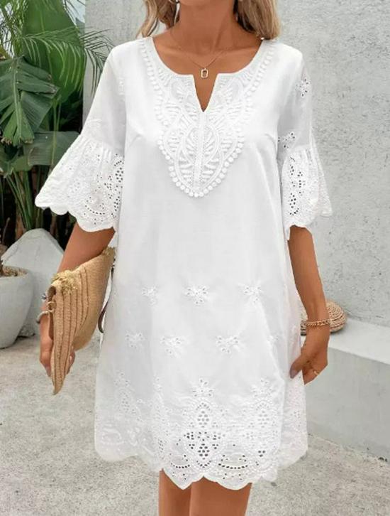 2025 Summer Women s Three-quarter Sleeve V-neck Dress S