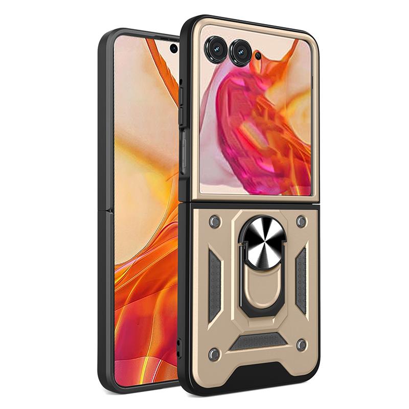 Kryt na telefon s posuvným krytem fotoaparátu pro Motorola Moto Razr 50 Ultra Nárazuvzdorný Vestavěný 360° stojánek