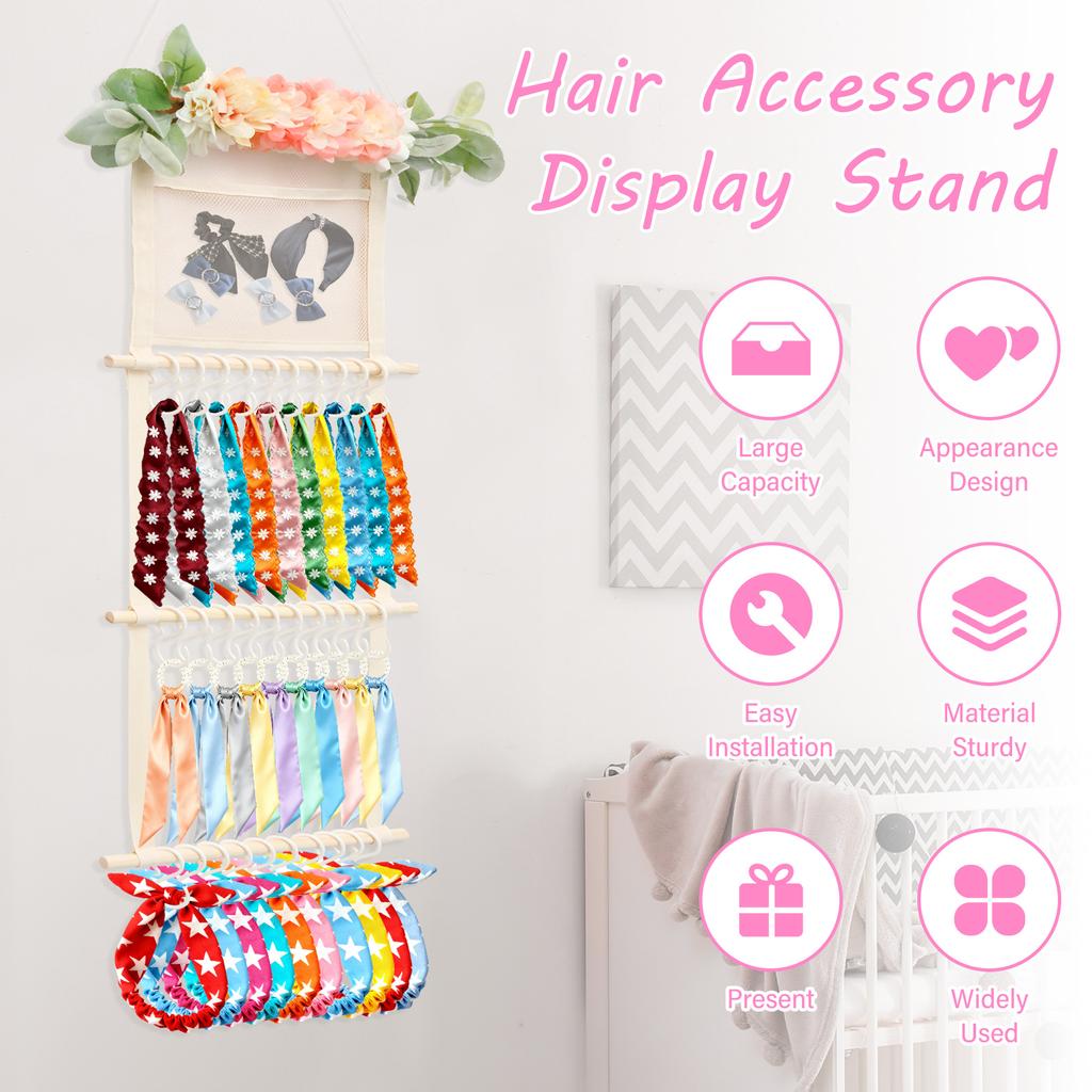 Headband Holder for Girls Baby Hair Bow Wall Hanging Organizer Headbands Hair Accessories Display Decoration for Nursery Toddler