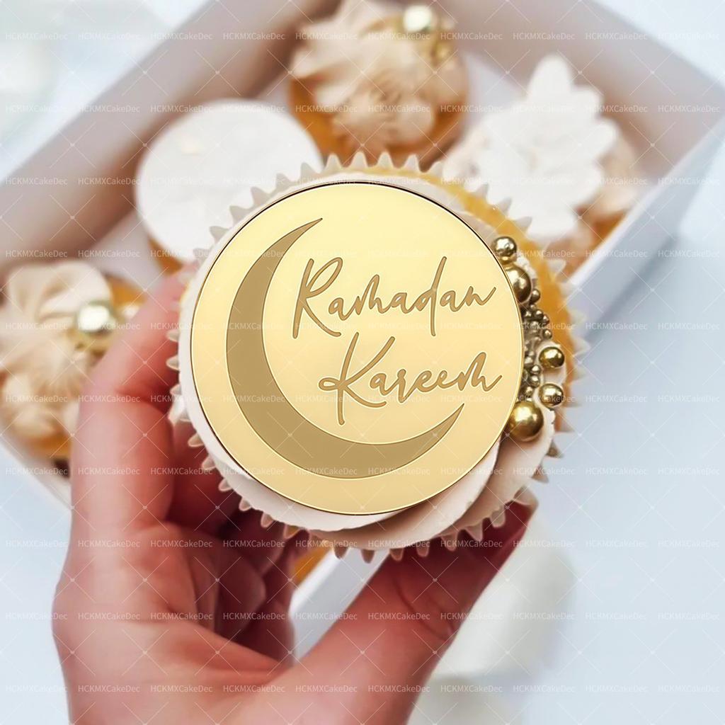 5pcs/10pcs Eid Mubarak Ramadan Kareem Acrylic Cupcake Toppers Mirror Gold Cake Topper Ramadan Mubarak Party DIY Decorations Supp