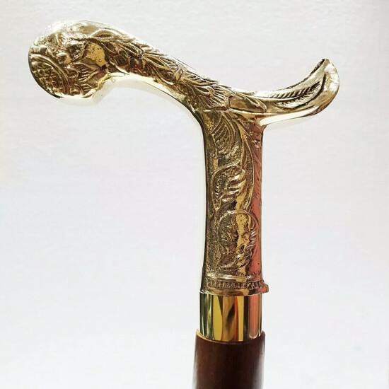 Antique Style Victorian Vintage Designer Brass Handle Cane Wooden Walking Stick
