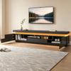 175*38*45cm Living Room TV Stand with 2 L-Shaped Cabinets and 1 Drawer, High-Gloss Cabinet with LED, Semi-Open Storage, Around 75 Inches, Black
