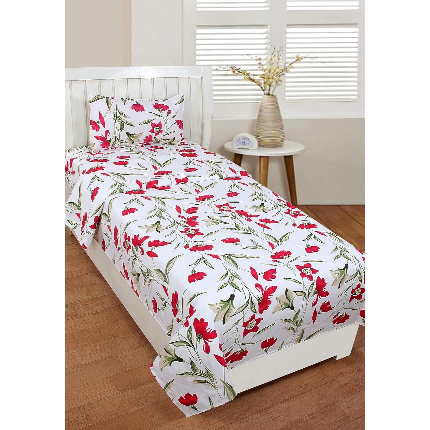 

Хлопок 144 Tc Упаковка из 1 односпальной простыни и 1 наволочки | Размер простыни - 150 х 225 см | Размер подушки-43Х73 см | Белый и Розовый SINGAL