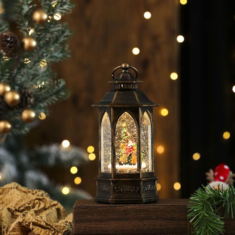 New Illuminated Rotating Snowflake Hexagonal Water-filled Oil Lamp Music Box Ornament, Christmas Gift Decoration Horse Lantern