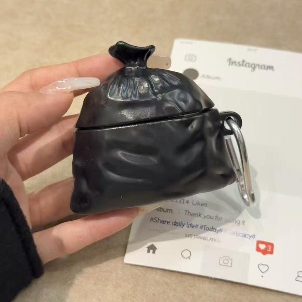 Mode 3D Schwarzer Müllbeutel Silikonhülle Für Airpods 4 Weiches TPU Stoßfeste Kopfhörerabdeckung Für Airpods 1 2 3 Pro Hülle