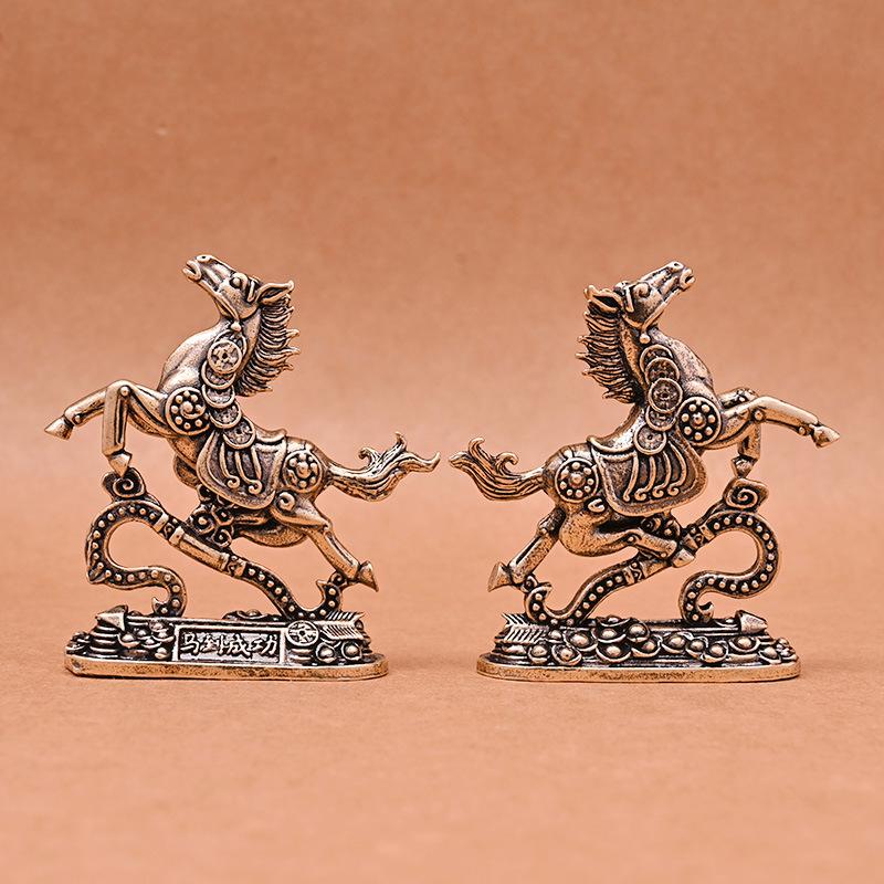 Brass Horse Step On Coins Lucky Statue Feng Shui Desk Ornament Zodiac Animal Figurines Miniatures Pure Copper Crafts Collections