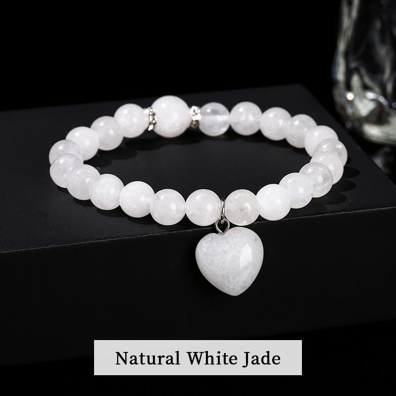 

JD Natural Pink Quartz Yellow Tiger Eye Unakite Heart Pendant Beaded Bracelet Women Lovers Elegant Handmade Stretch Healing Gift Beads approx 8mm