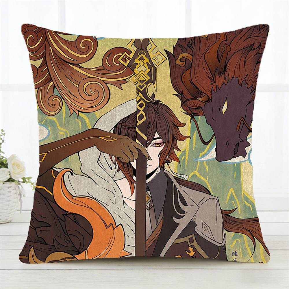 Zhongli Genshin Impact Pillow Case Fashion Square Pillowcase Bedroom Sofa Room Ins Decoration Leisure
